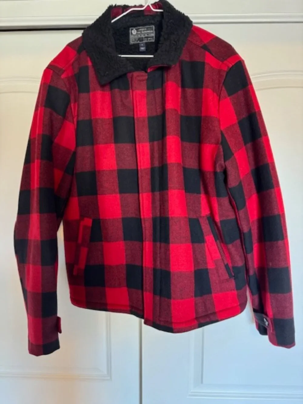 J CREW RED-BLACK Plaid Overcoat in English Wool Coat - Large‎